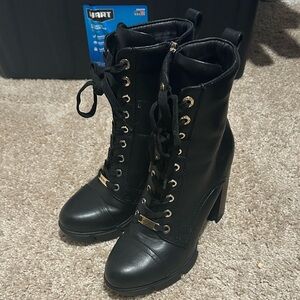Nine West Black Lace-Up High Heel Boots